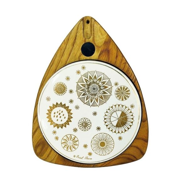 Vintage 60s MCM Fred Press Celestial Wood Ceramic Tile Cheese Charcuterie Board - Picture 2 of 7